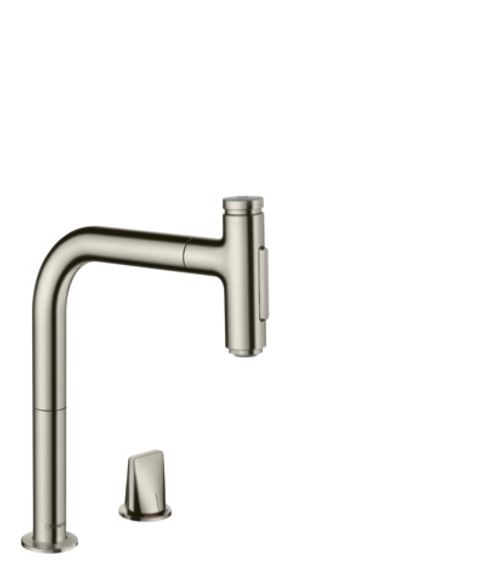 Hansgrohe-HG-2-Loch-SPTM-200-Metris-Select-M71-Ausziehbrause-2jet-edelstahl-optik-73819800 gallery number 1